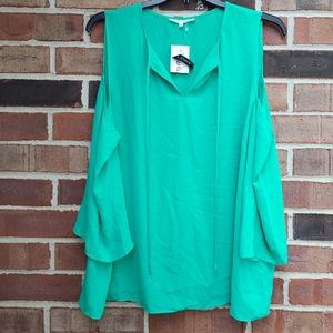 Violet & Claire Green Cold Shoulder Top
